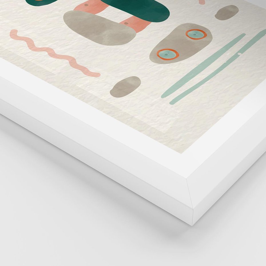 Plakat w ramie 30x40 - Tańczące Kształty Natury - przypadkowe abstrakcyjne wzory, pomarańczowy i zielony - rama biała