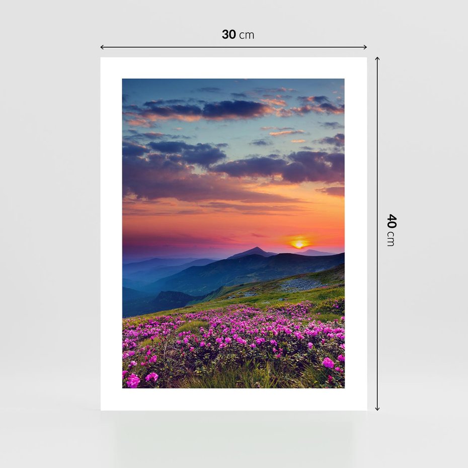 Plakat bez ramy 30x40 - Górski Zachód - góry, łąka
