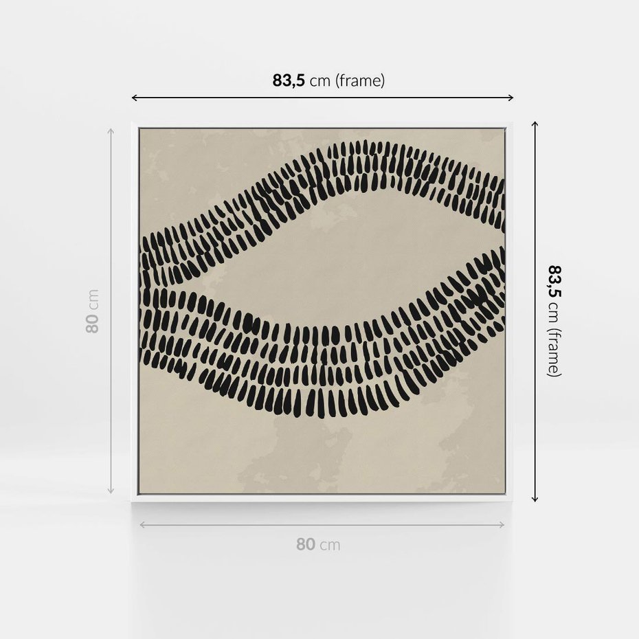 Obraz w ramie 80x80 - Kontury Ewolucji Materii - boho plakat, czarne kropki kreski - rama biała