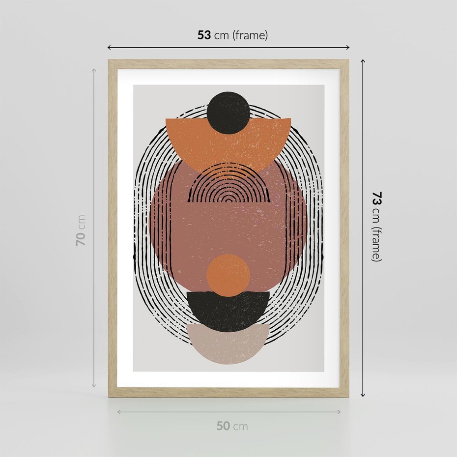 Plakat w ramie 50x70 - Abstrakcja w Odcieniach Brązu i Beżu - geometria, abstrakcyjna grafika - rama drewno