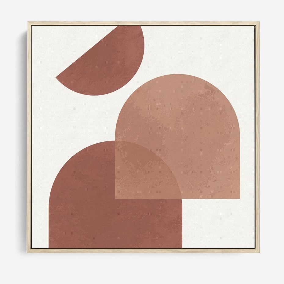 Obraz w ramie 80x80 - Harmonijne Widoki - abstrakcyjne geometryczne kształty, odcienie brązu i beżu - rama drewno