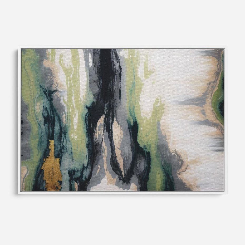 Obraz w ramie 100x70 - Sfumowane zmysły artysty - rozmyte kolory, zieleń - rama biała