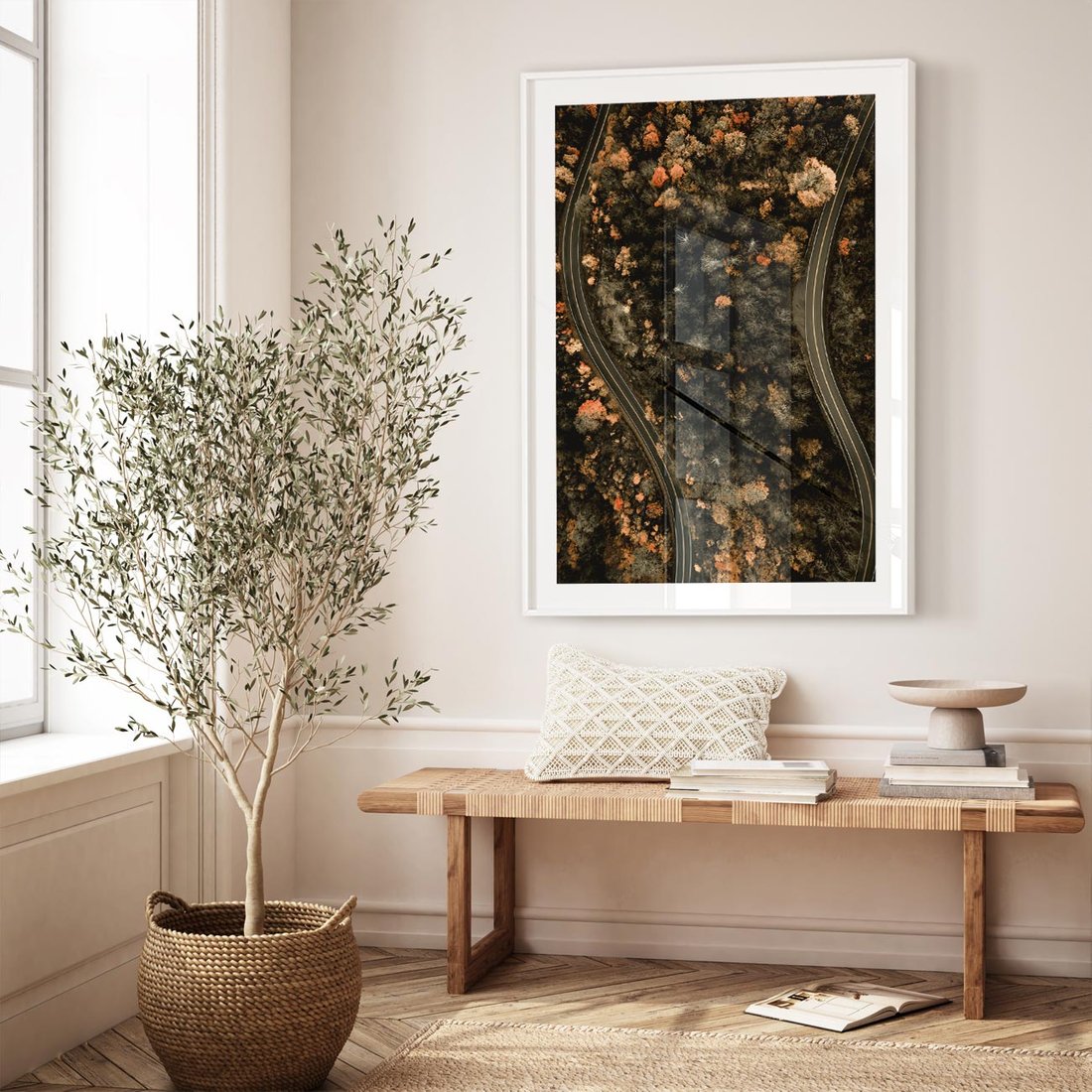 Plakat bez ramy 40x50 - Las i Droga w Kolorach Jesieni - droga, ujęcie z góry