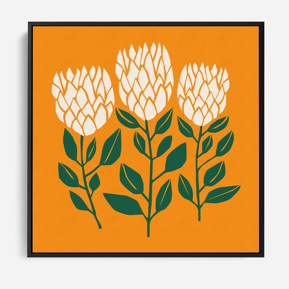 Obraz w ramie 50x50 - Kolorowe Impresje - abstrakcyjna kwiatowa kompozycja, żółte mocne tło - rama czarna