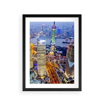 Plakat w ramie 30x40 - Wzgórza Mieściny - wieżowce, miasto - rama czarna