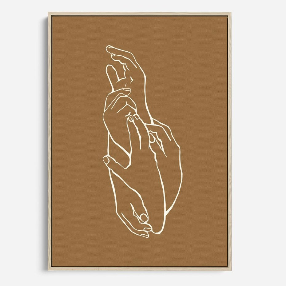 Obraz w ramie 50x70 - Splecione Dłonie - szkic, minimalizm - rama drewno