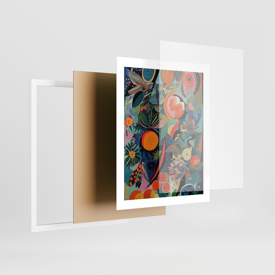 Plakat w ramie 40x50 - Echa Nietuzinkowych Wzorców - abstrakcyjny obraz olejny, jak picasso - rama biała