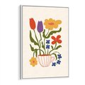Obraz w ramie 70x100 - Kolorowe Granice - kwiaty w filizance, abstrakcja - rama biała