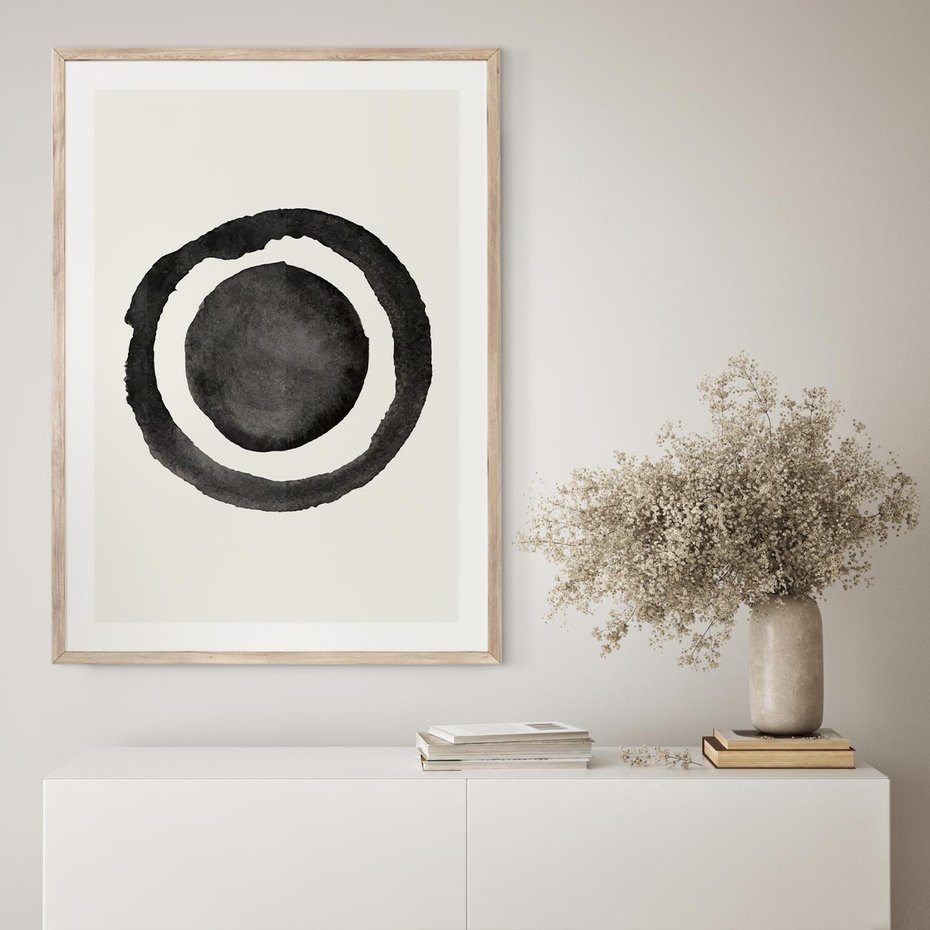 Plakat w ramie 30x40 - Bezgraniczne Widoki - abstrakcyjne plamy okręgi, akwarelowe - rama drewno