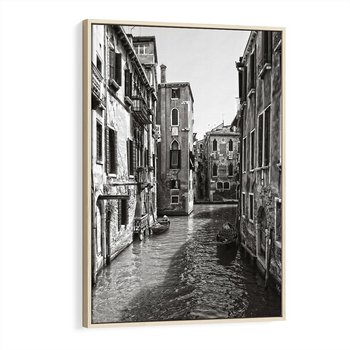 Obraz w ramie 50x70 - Weneckie Kanały - czarno białe zdjęcie, wenecja - rama drewno