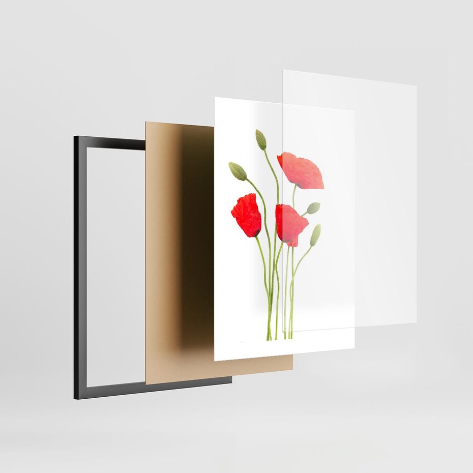 Plakat w ramie 30x40 - Pola maków w pełnym kolorze - maki, kwiaty - rama czarna