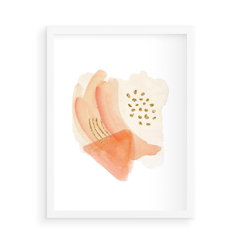 Plakat w ramie 50x70 - Rozkwitające Odbicia Form - abstrakcyjne akwarelowe plamy, minimalizm - rama biała