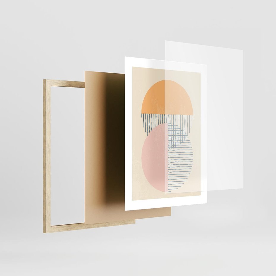 Plakat w ramie 30x40 - Migotliwe Wzory - geometryczne kształty, koła - rama drewno