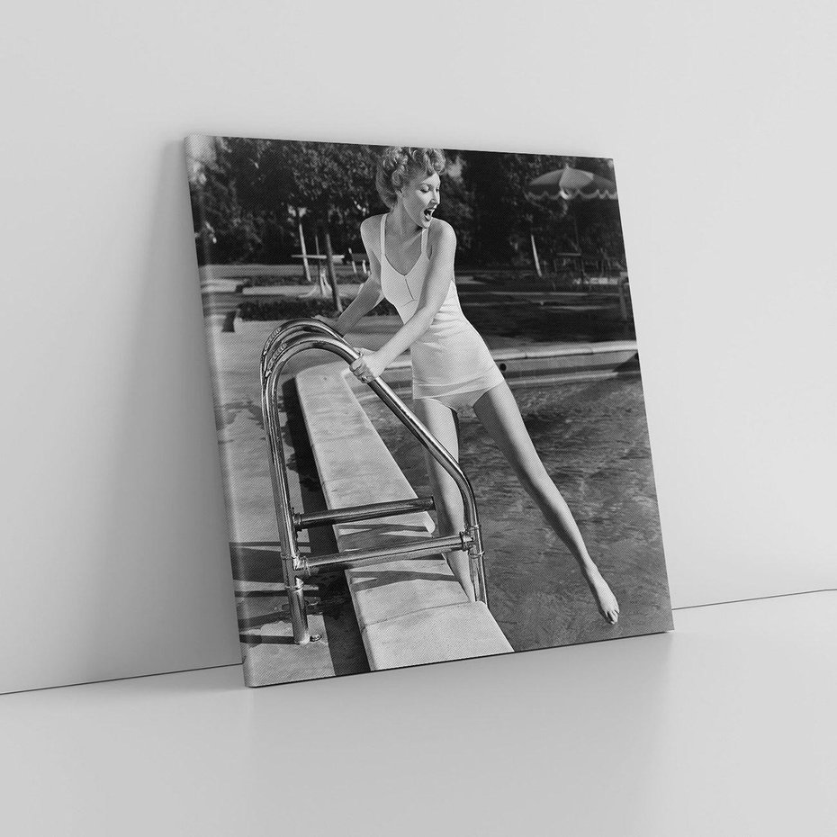 Obraz na płótnie 80x80 - Retro Basen - retro zdjęcie, czarno białe