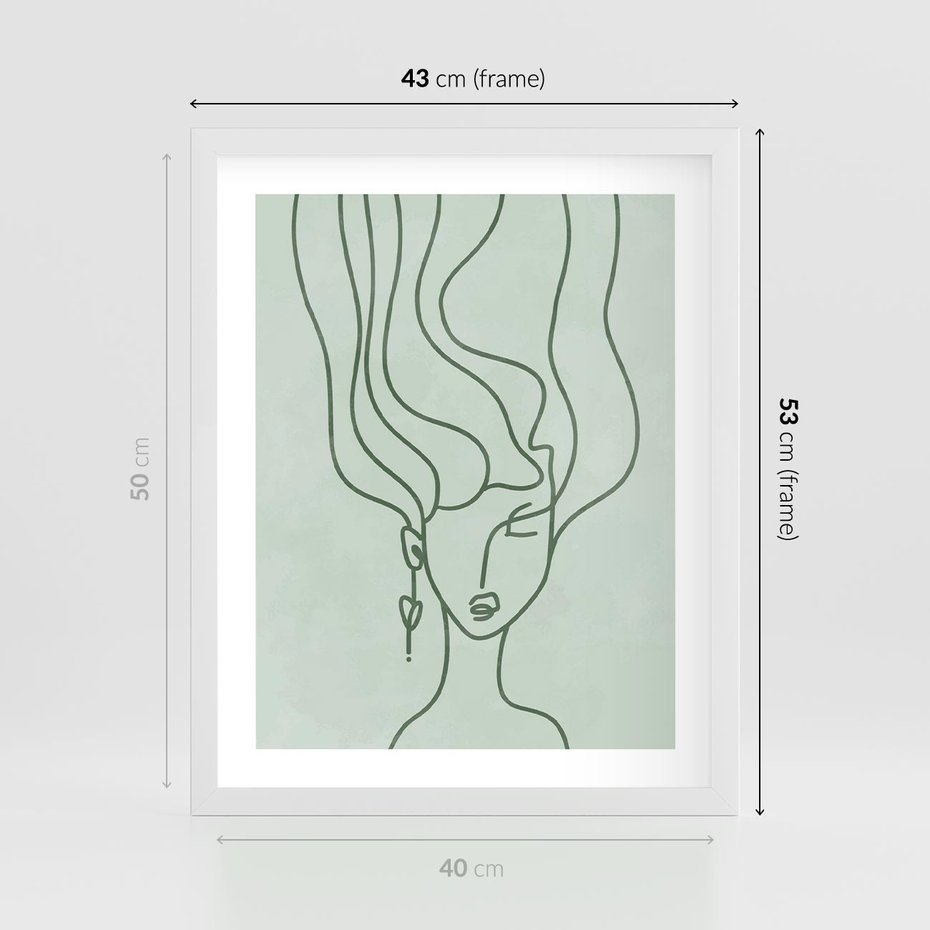 Plakat w ramie 40x50 - Spokojne Objęcia Natury - abstrakcja, zielony szkic - rama biała