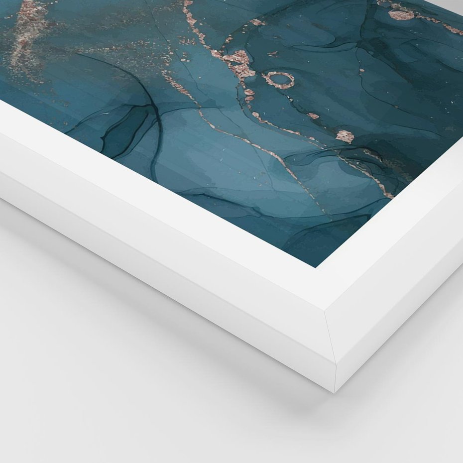Plakat w ramie 30x40 - Marmurowa Elegancja: Kolory Oceanu - marmur, kolory oceanu - rama biała