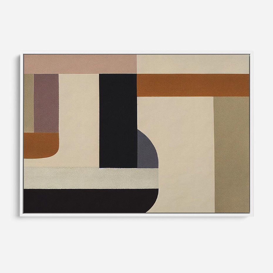 Obraz w ramie 100x70 - Nowoczesne Brązy - geometryszne pasy, nowoczesny styl - rama biała