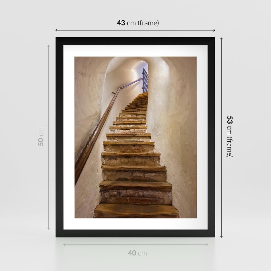 Plakat w ramie 40x50 - Schody Wymiarów - schody, tunel - rama czarna