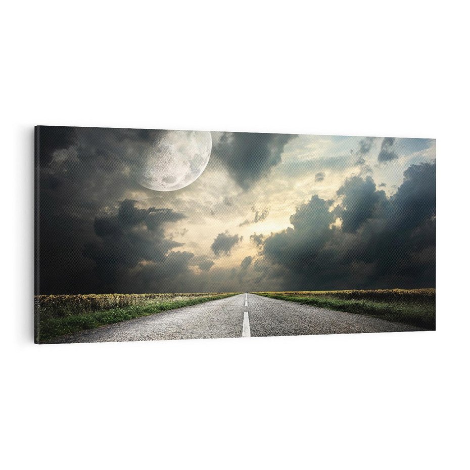 Obraz na płótnie 140x70 - magia nocnej drogi - droga, księżyc