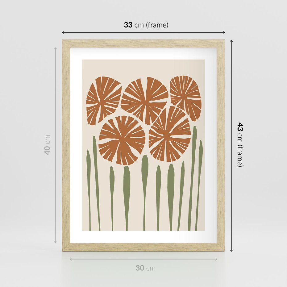 Plakat w ramie 30x40 - Akwarelowe Echa Przyrody - kwiaty, nowoczesny plakat - rama drewno