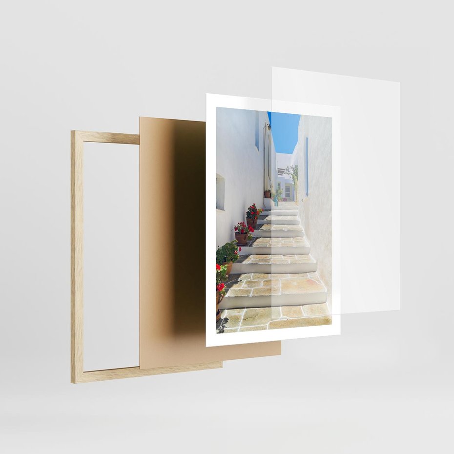 Plakat w ramie 50x70 - Urok Greckiej Uliczki - grecka, uliczka - rama drewno