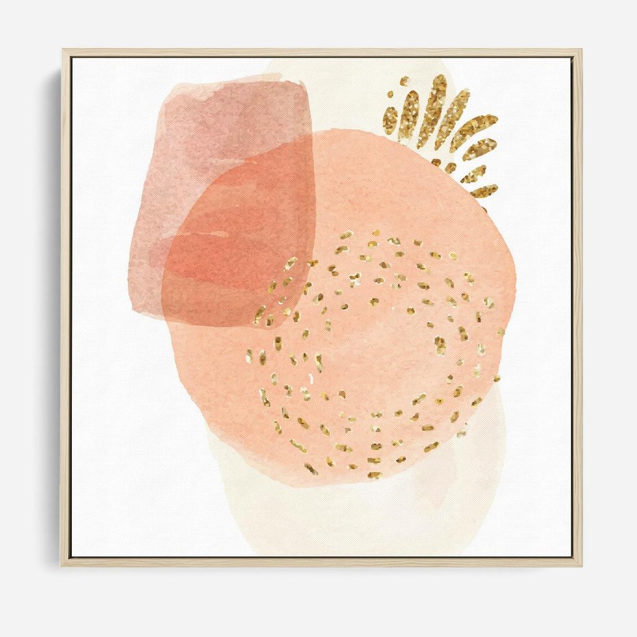 Obraz w ramie 80x80 - Migotliwe Kształty i Plamy - abstrakcyjne akwarelowe plamy, minimalizm - rama drewno