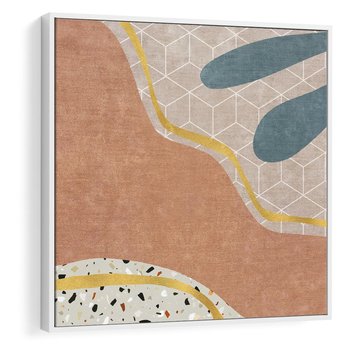 Obraz w ramie 80x80 - Tańczący w deszczu pigmentów - abstrakcyjne formy, rozlane farby - rama biała