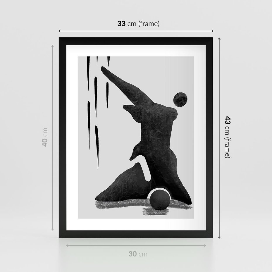 Plakat w ramie 30x40 - Czarno-Biała Grafika Postaci - nowoczesna grafika, plakat - rama czarna