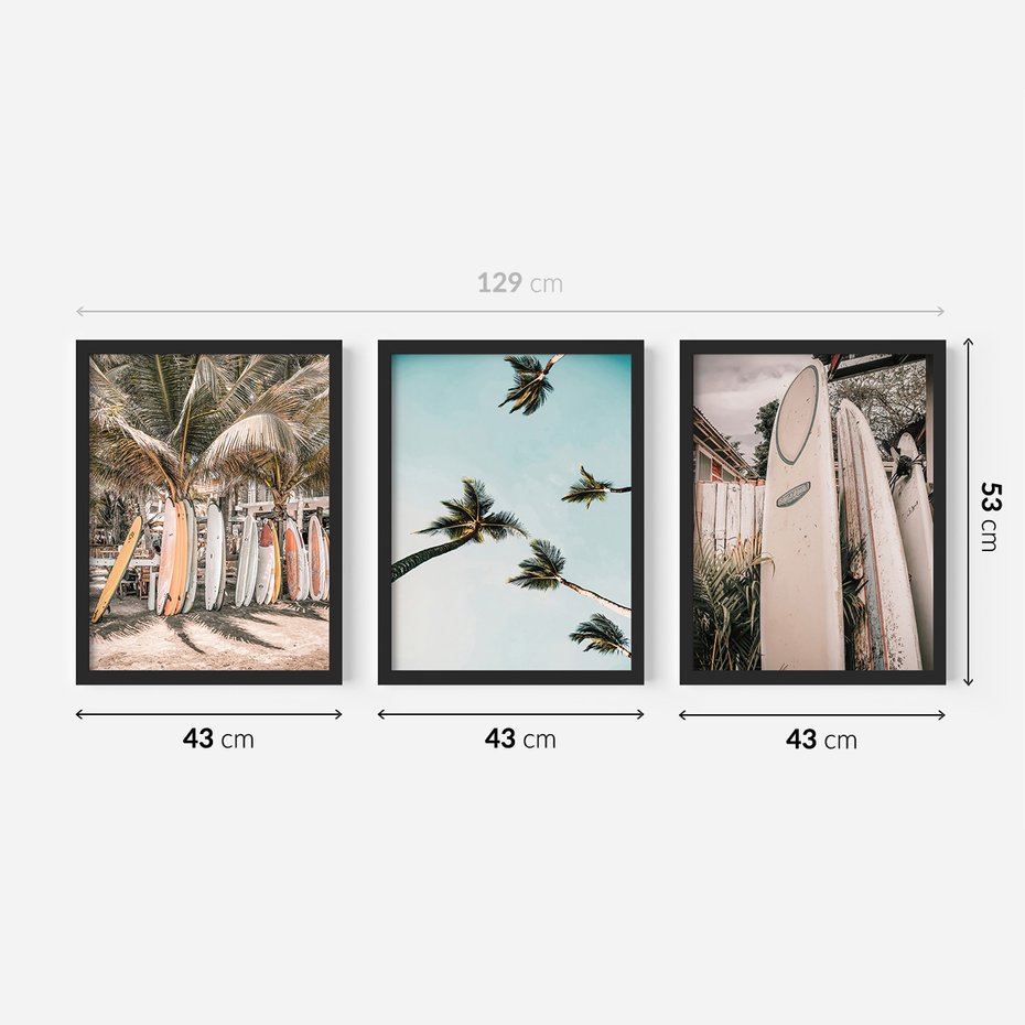 Zestaw obrazy w ramie 40x50 galeria - Surfing, palmy, wakacje - rama czarna