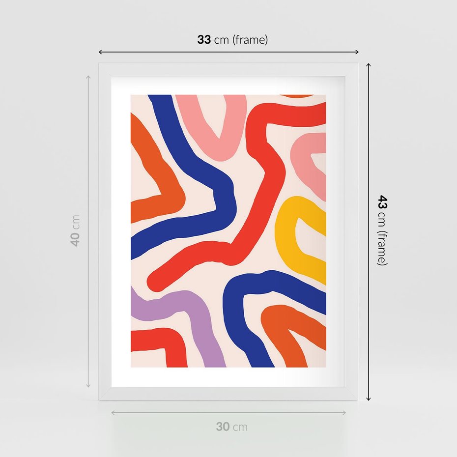 Plakat w ramie 30x40 - Intrygujące Widzenia - abstrakcyjny kolorowy obraz, kolorowe linie - rama biała