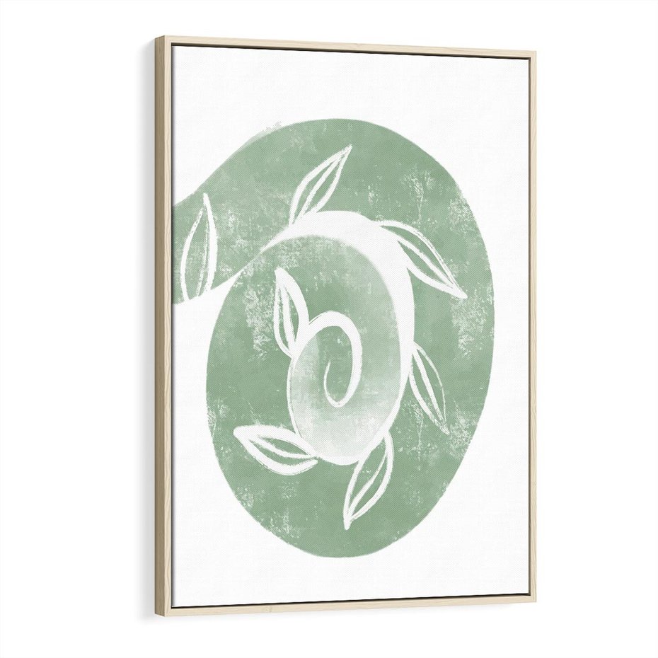Obraz w ramie 70x100 - Zielony Świat Odpoczynku - abstrakcyjny zielony motyw, skandynawski design - rama drewno