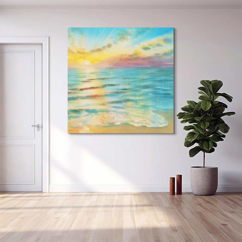 Obraz na płótnie 30x30 - Objawienie Fioletowego Świtu - fioletowy wschód słońca, słońce wschodzi nad morzem