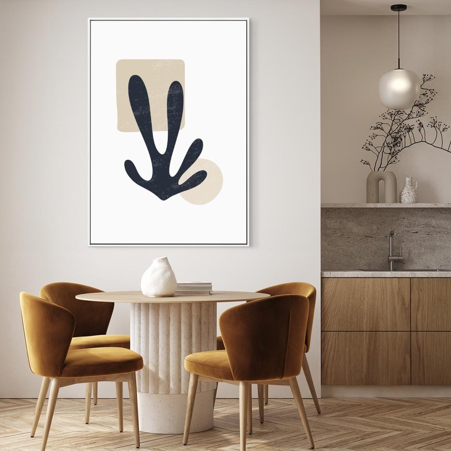 Obraz w ramie 70x100 - Granatowa Odsłona - minimalistyczna nowczesna grafika, styl matisse - rama biała