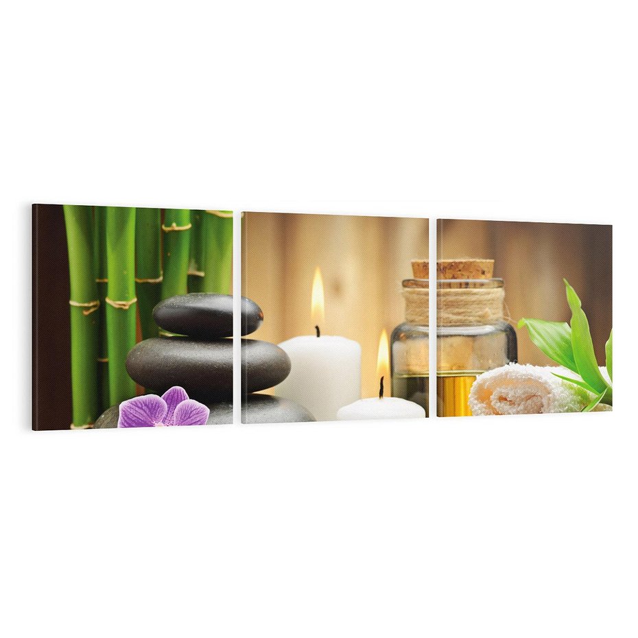 Obraz na płótnie 120x40 - Spokojny zakątek SPA z bambusem i kamieniami - bambus, kamienie