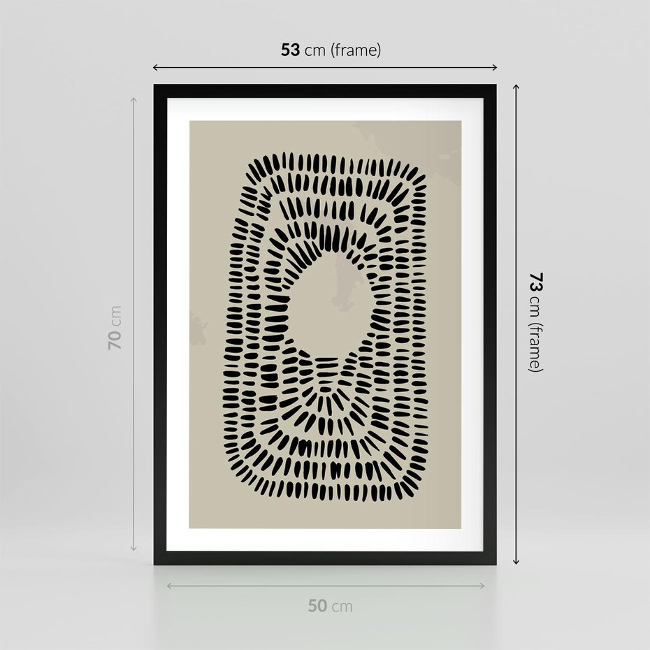 Plakat w ramie 50x70 - Zaklęte Wnętrza - boho plakat, czarne kropki kreski - rama czarna