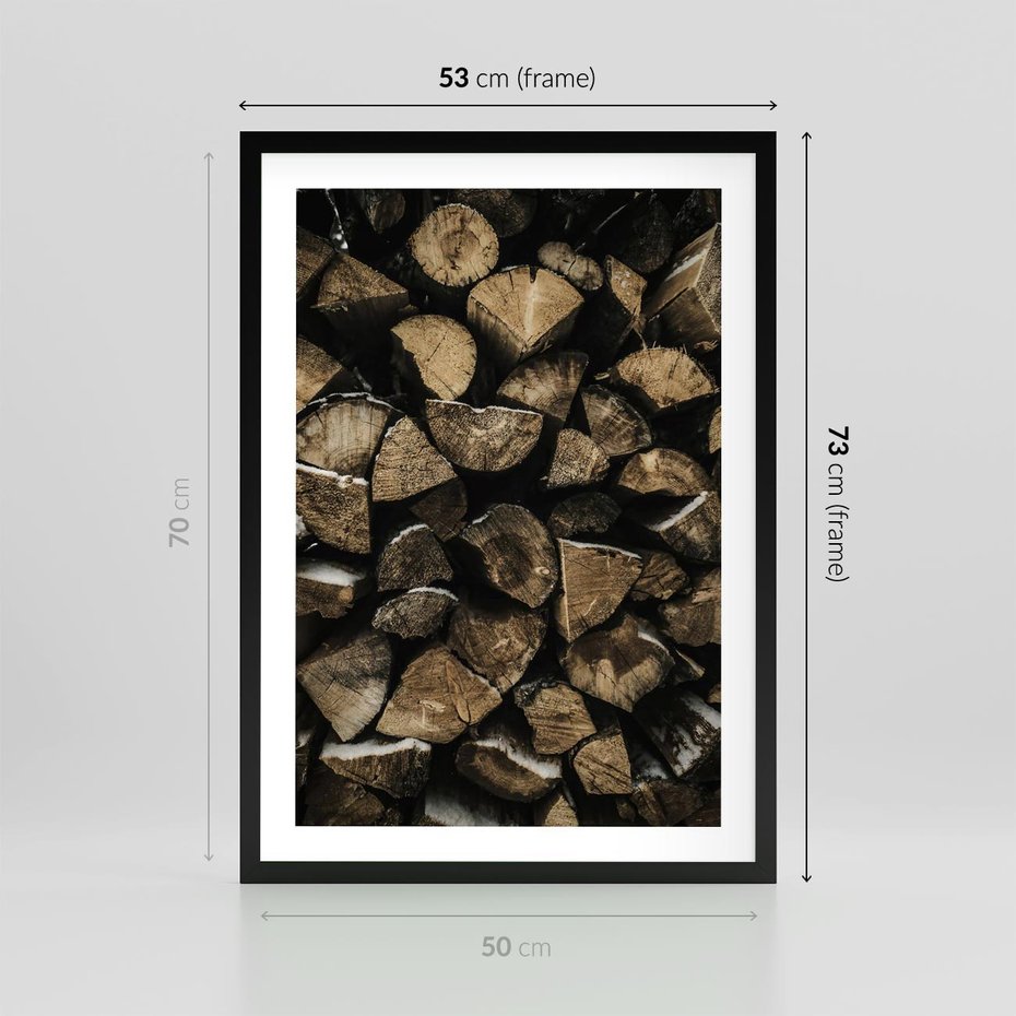Plakat w ramie 50x70 - Piękno Prostej Formy - drewno, kłody - rama czarna