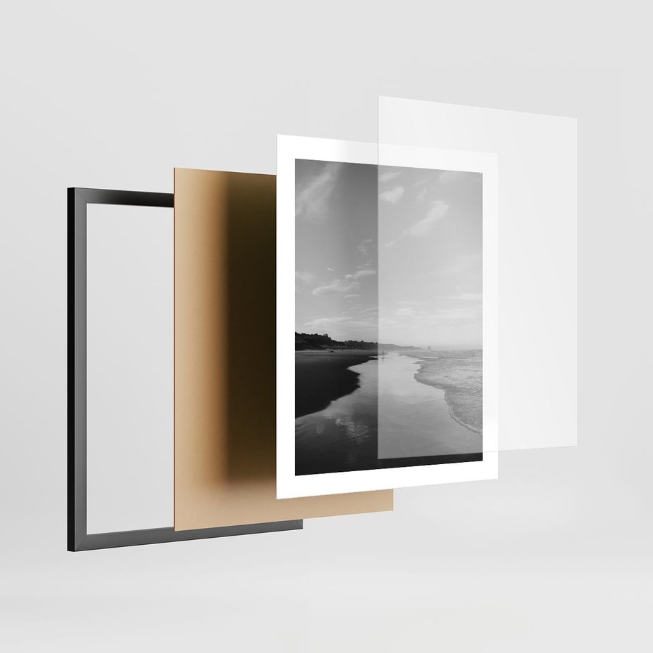 Plakat w ramie 40x50 - Nadmorska Melodia - czarno białe zdjęcie, plaża - rama czarna