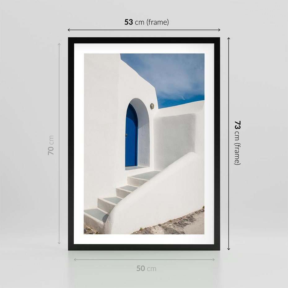 Plakat w ramie 50x70 - Powitanie Wyspy - Santorini, drzwi - rama czarna