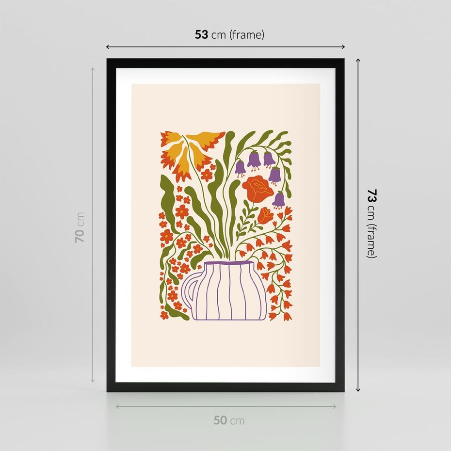Plakat w ramie 50x70 - Świeżość Kwiatów - kwiaty w wazonie, minimalistyczna kompozycja - rama czarna