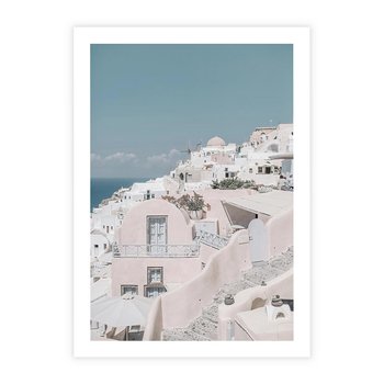 Plakat bez ramy 50x70 - Śródziemnomorski Urok - zdjęcie Santorini, białe budynki