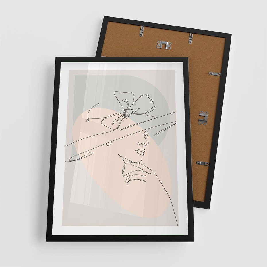 Plakat w ramie 50x70 - Twarz Kobiety w Pastelach - minimalistyczna grafika, pastelowe tłó - rama czarna