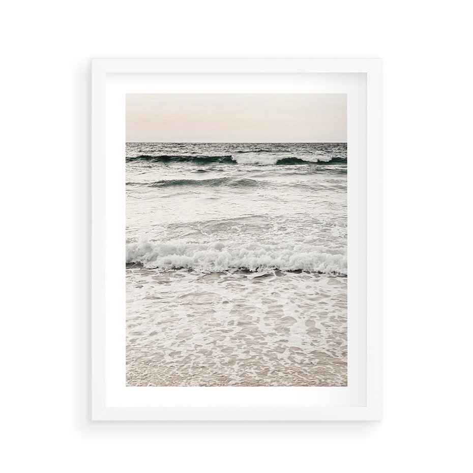 Plakat w ramie 40x50 - Szarość Morza - morze, fale - rama biała