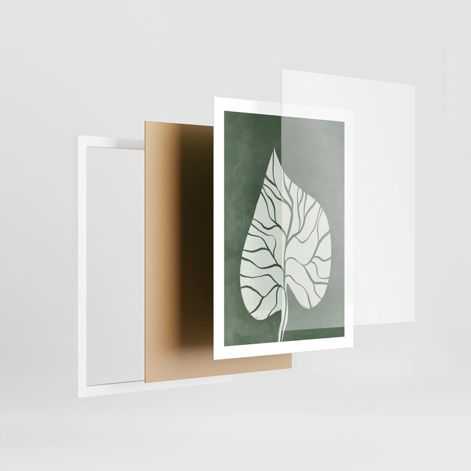 Plakat w ramie 50x70 - Migotliwe Wnętrze Zieleni - zielony plakat, roślinne motywy - rama biała