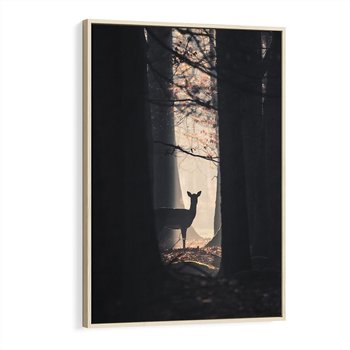 Obraz w ramie 80x120 - Sarnie Skoki - zdjęcie, klimatyczny las - rama drewno