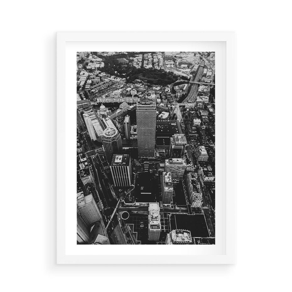 Plakat w ramie 50x70 - Kontrastujące miasto - miasto, biało - rama biała