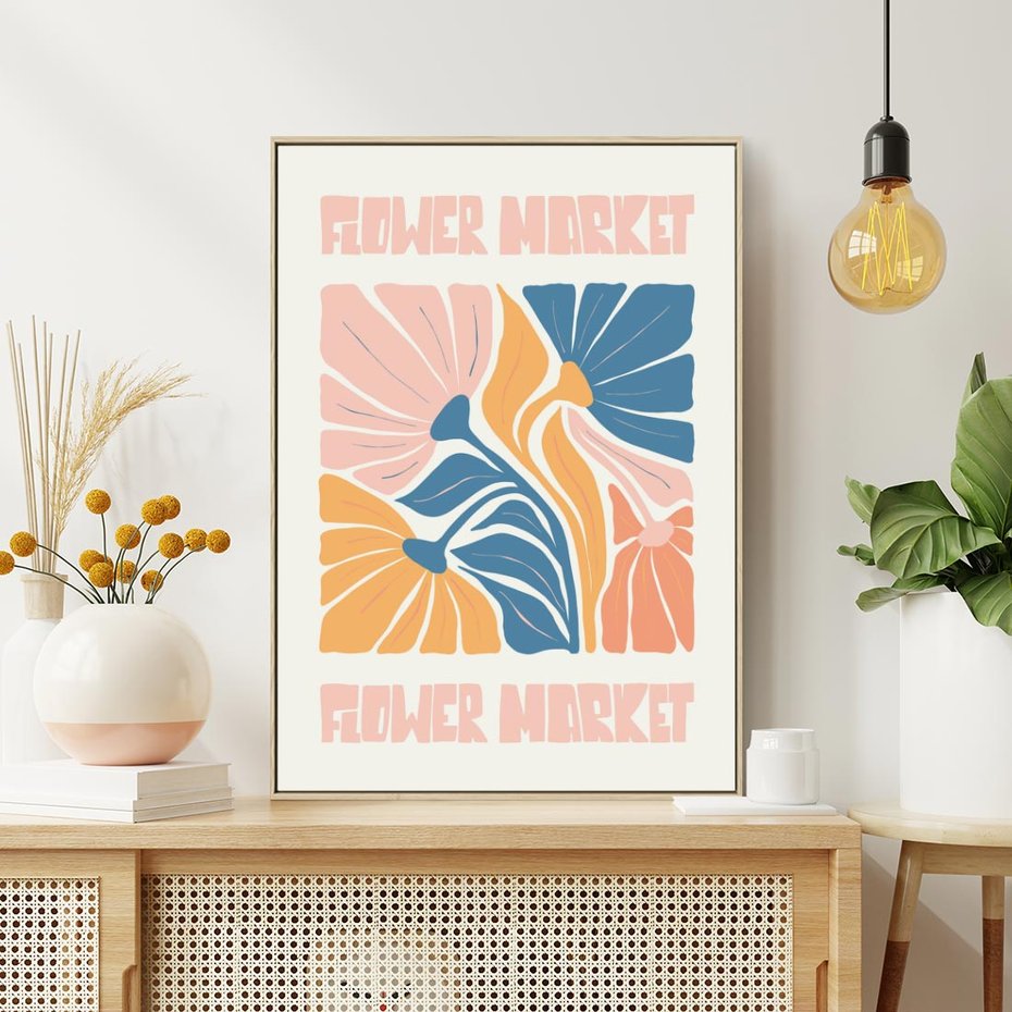 Obraz w ramie 70x100 - Spójny Dysonans - pastelowe kolory, typografia - rama drewno