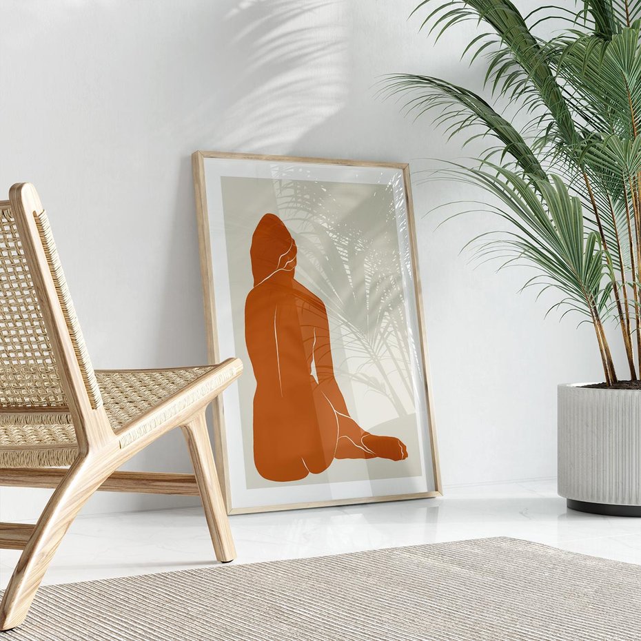 Plakat w ramie 40x50 - Kobieca Sylwetka w Stylu Modernistycznym - modernistyczny pakat, kobieca sylwetka - rama drewno