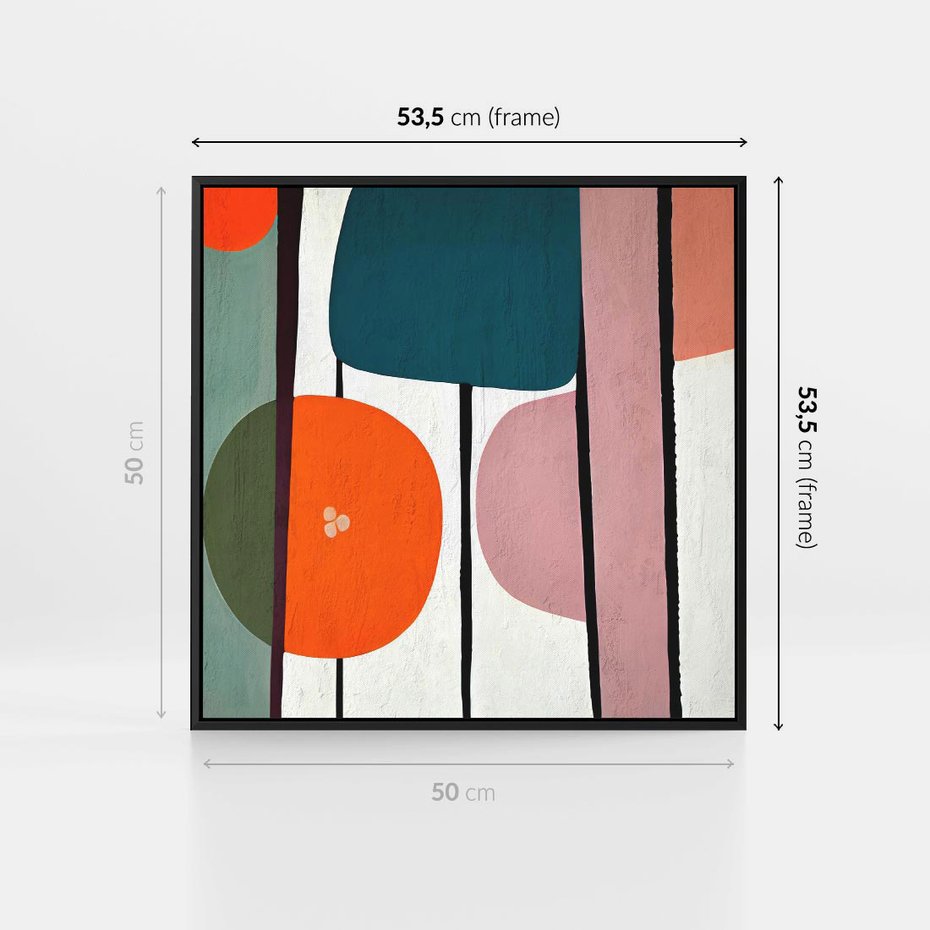 Obraz w ramie 50x50 - Migotliwa Aura Serca - abstrakcyjny obraz olejny, dziwne formy - rama czarna