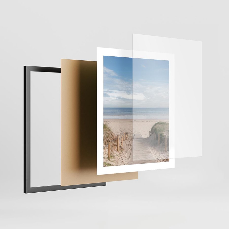 Plakat w ramie 40x50 - Plażowy pomost - plaża, pomost - rama czarna