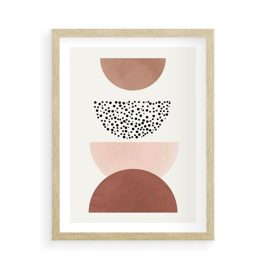 Plakat w ramie 50x70 - Geometryczna Harmonia w Brązach i Beżach - geometryczne kształty, brązy i beże - rama drewno